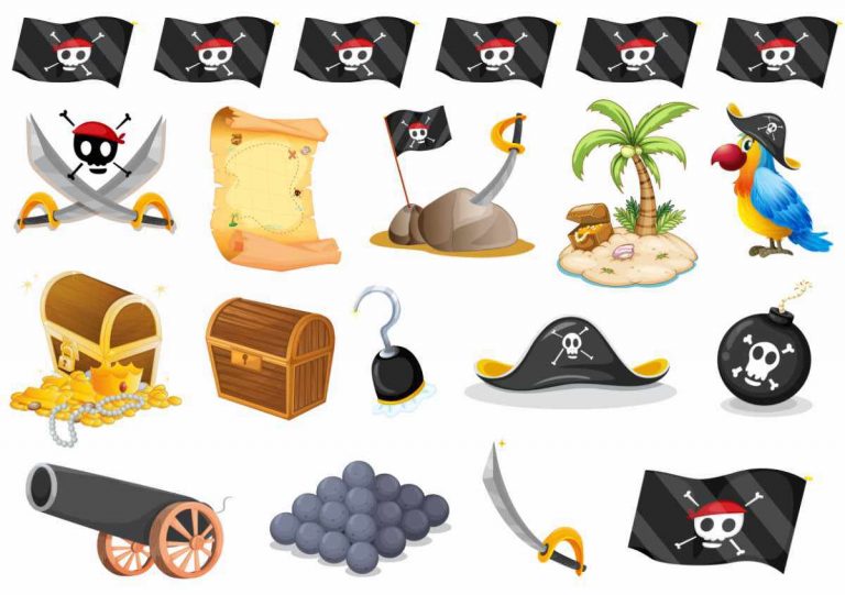 Objetos de piratas tatuajes falsos para una fiesta de piratas.