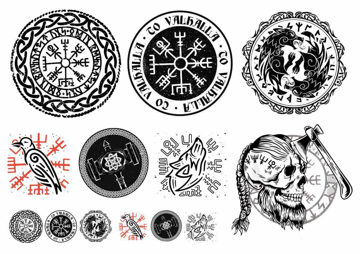 Tatuajes vikingos en símbolos vikingos como tatuajes temporales