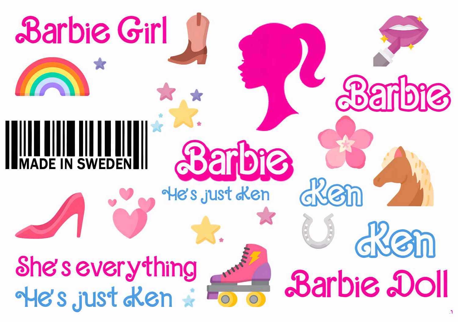 Barbie y Ken tatuajes: Tatuajes de Barbie y Ken con logo de Barbie y Ken, varias citas y otros tatuajes de Barbie. Elegantes tatuajes de Barbie de Like ink.